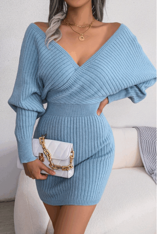LuxiBoutique™ FLATTERING RIB WAIST KNITTED DRESS