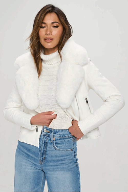 LuxiBoutiqe™ FALL WHITE LUXE SUEDE MOTO JACKET