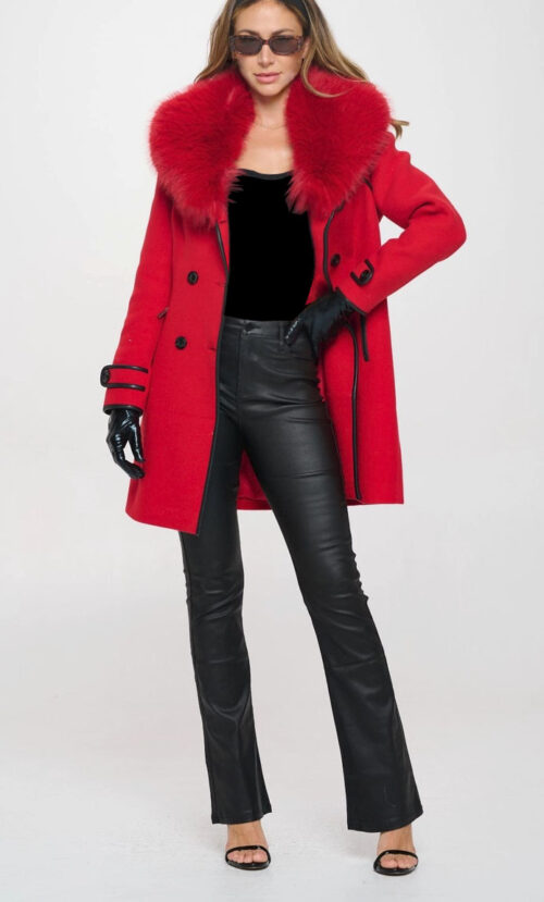 LuxiBoutique™ FUR COLLAR WOOL JACKET W/TRIM