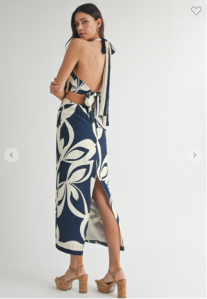 LuxiBoutique™ Printed Halter Dress Blue/Wht