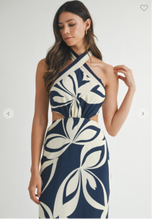 Alternative view of LuxiBoutique™ Printed Halter Dress Blue/Wht