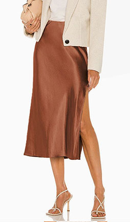 LuxiBoutique™ Copper Satin High Waisted Skirt